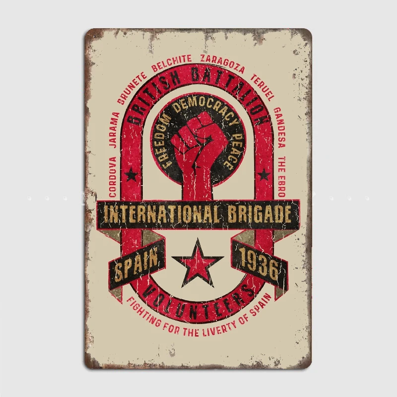 British Battalion - International Brigade Poster Metal Tin Sign Truck Indoor and Outdoor Home Bar Coffee Kitchen Wall Decoration