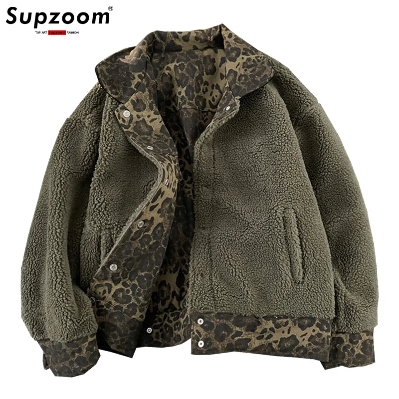 

Supzoom Новое поступление, модная леопардовая мужская повседневная однобортная хлопковая куртка с отложным воротником, короткая куртка с обеих сторон