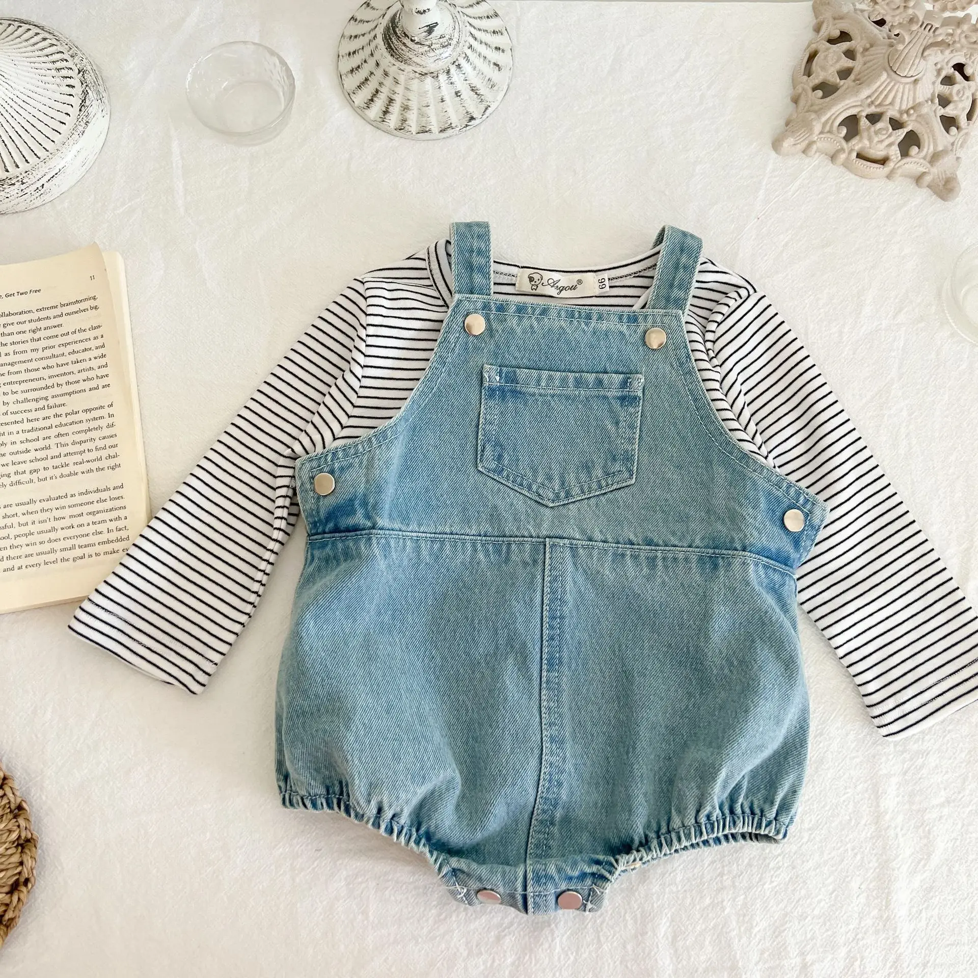 Adigau Baby Denim Overalls - Sleeveless Romper With Pockets For Boys & Girls (9M-3T)