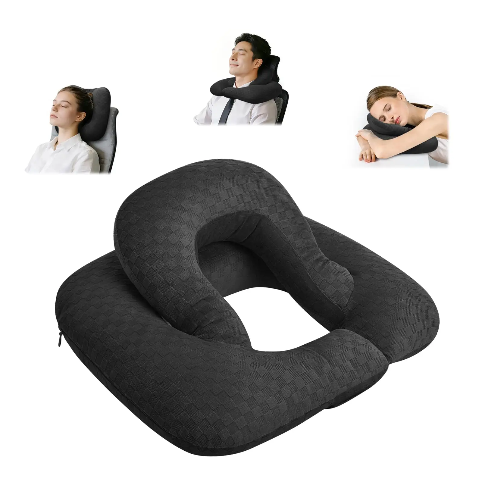 

Dual Layer Ergonomic Neck Pillow Headrest Lumbar Support For Office Chair Car Travel Black