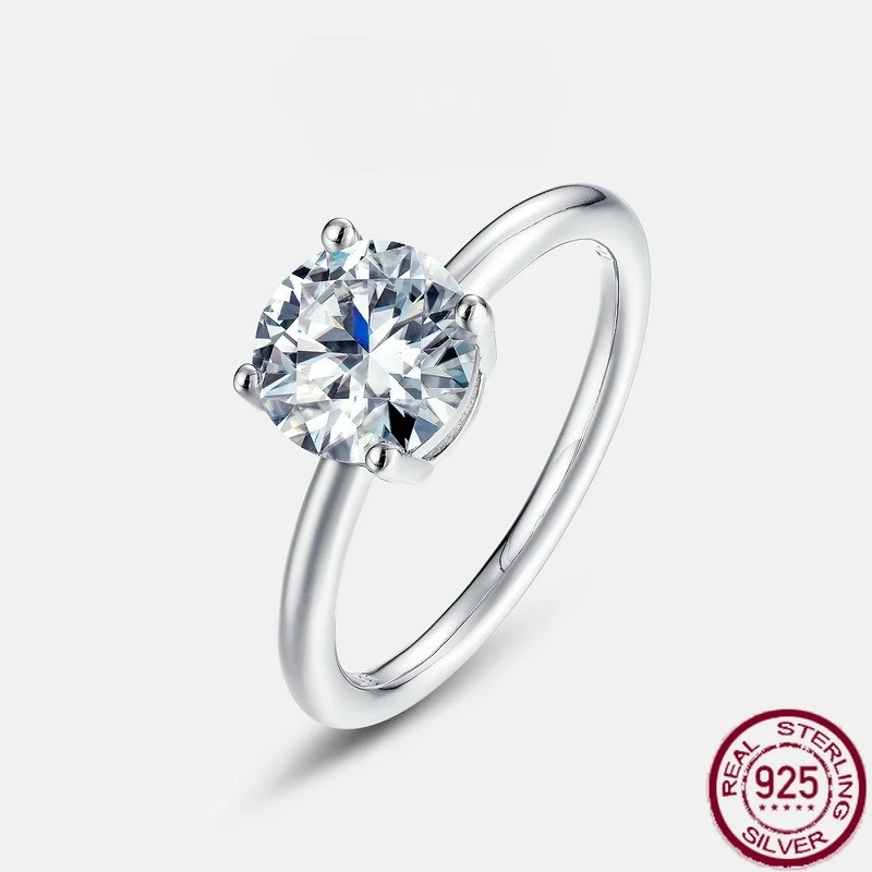 

New S925 Pure Silver Classic Four Claw Set with D-Color Moissanite Set with Sparkling Color Treasures Wedding Jewelry