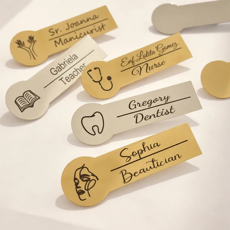 

Модные значки из нержавеющей стали с логотипом, индивидуальным текстом и именами, для компаний, бизнеса, свадеб, персонализированные броши, этикетки, подарки