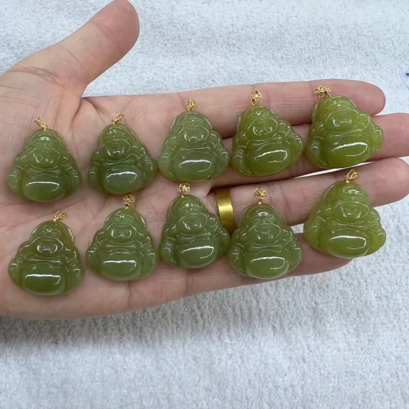 

Jade Green Yellow Mouth 18K Golden Smiling Buddha Quality Perfect Wholesale Hetian Various Pendant