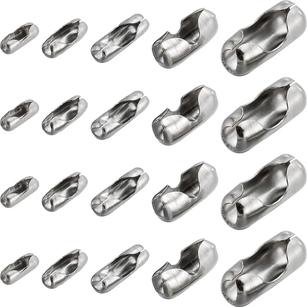 1 Box 150Pcs 5 Sizes Ball Chain Connectors Stainless Steel Bead Chain Connector Clasps Dog Tag Chain Beaded Links Blinds Pull