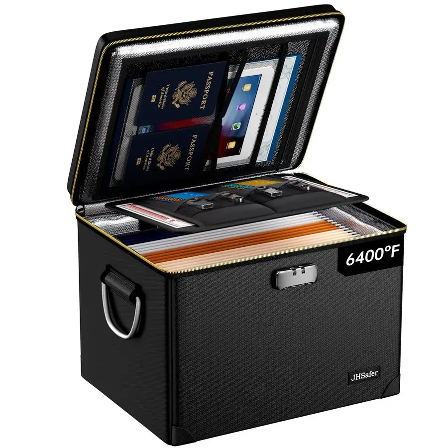 

Document Box with Fireproof Zipper,Hard Case Fireproof File Box with Lock,Insulated NonFoldable Fireproof File Cabinet Large Po