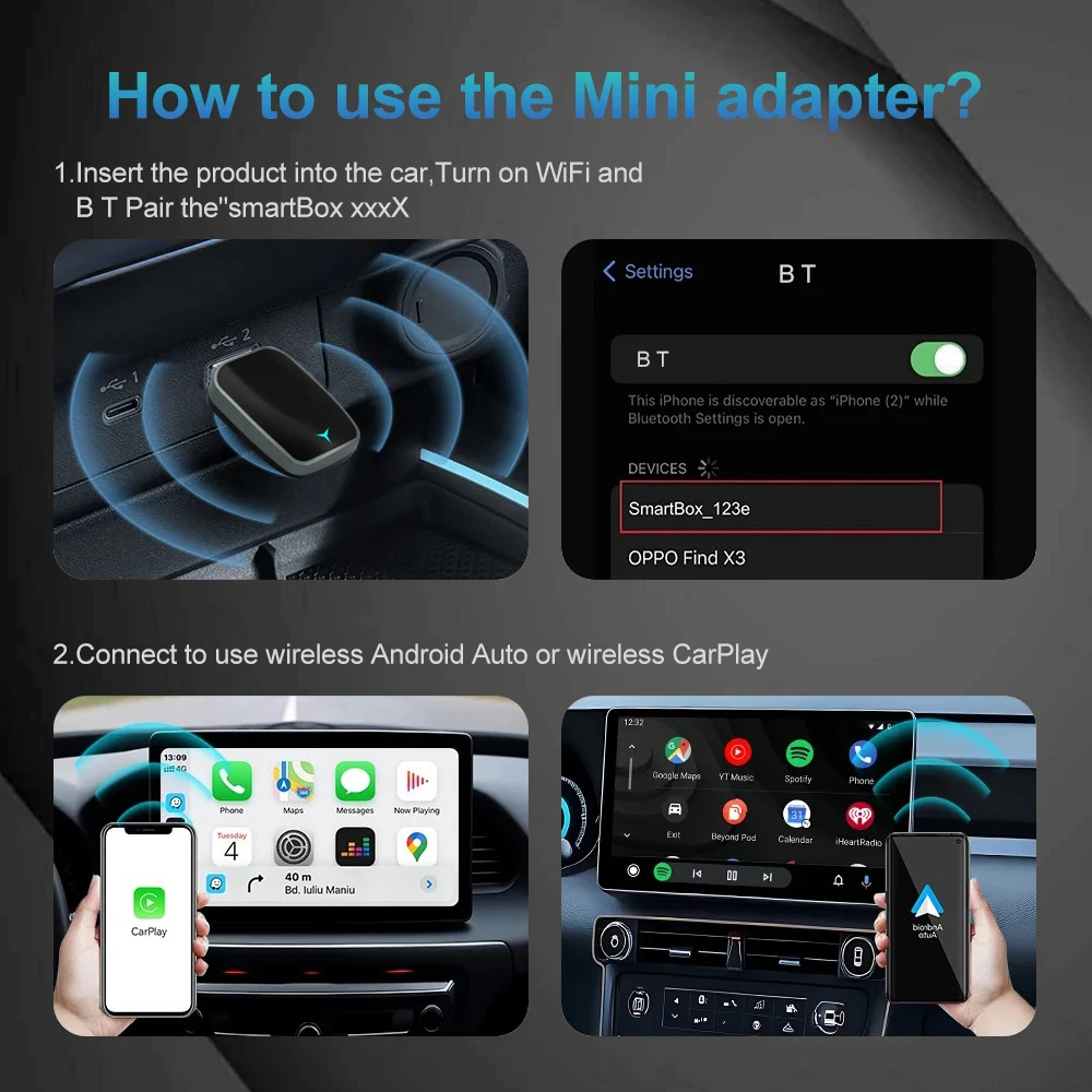 2025 new 2 in 1 Wireless Carplay AI Box Android Auto Plug And Play Applicable to Convert the Original car with Carplay cable to