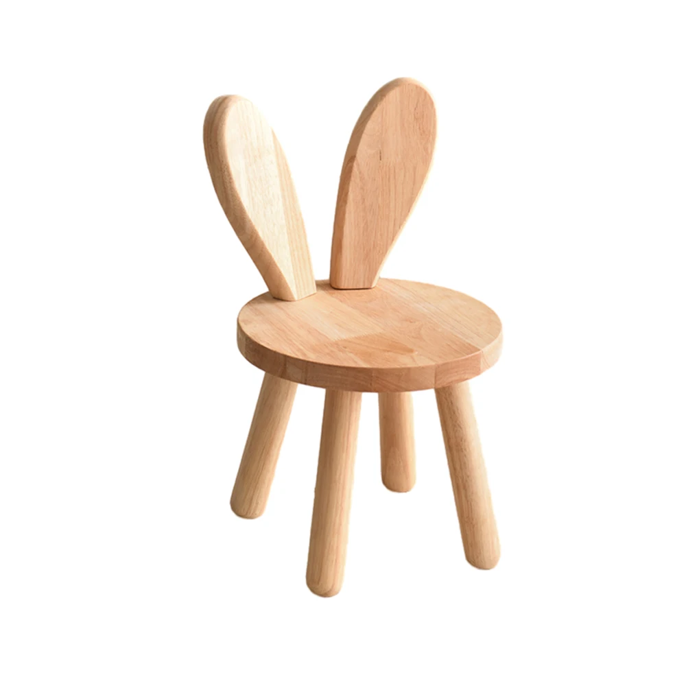 

Cute Little Rabbit Shape Cartoon Solid Wood Back Stool Chair Kids Chairs for Events