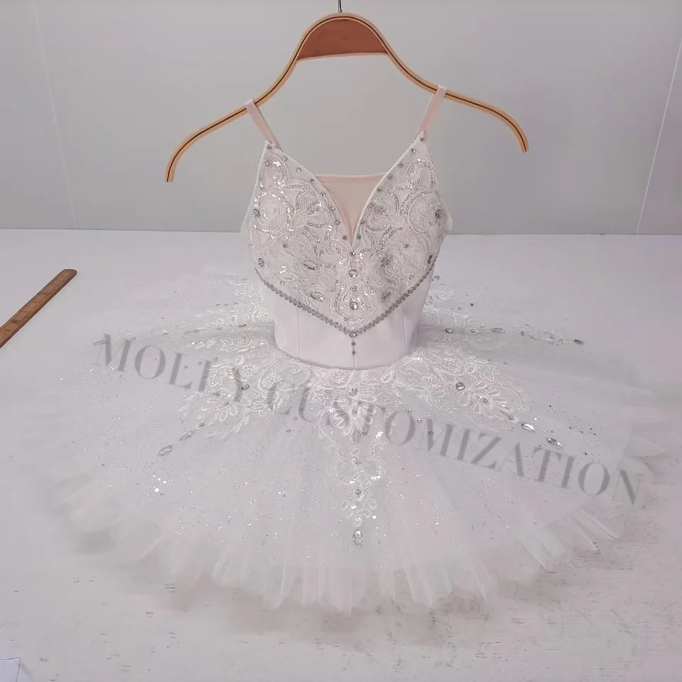 カスタマイズされたチュチュ競技パフォーマンススカート、シンプルな白い白鳥、レイクシルバー、妖精のバリエーション、バレエ、大人と子供、2024