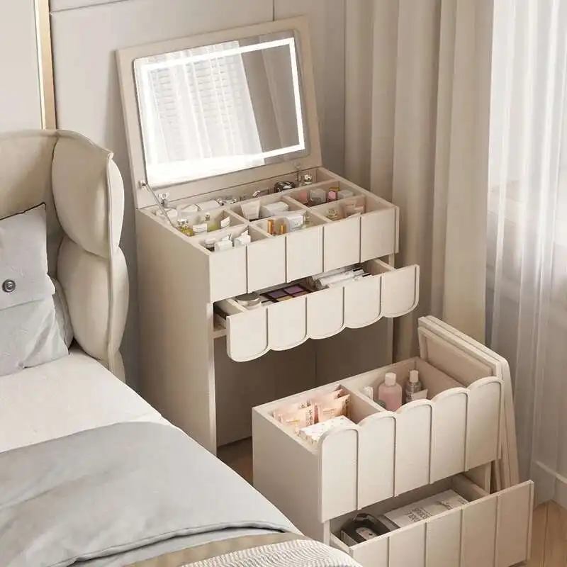 

Unique Aesthetic Drawers Dressing Table Mirror Stool Design Wood Modern Makeup Table White Bathroom Penteadeira Room Furniture