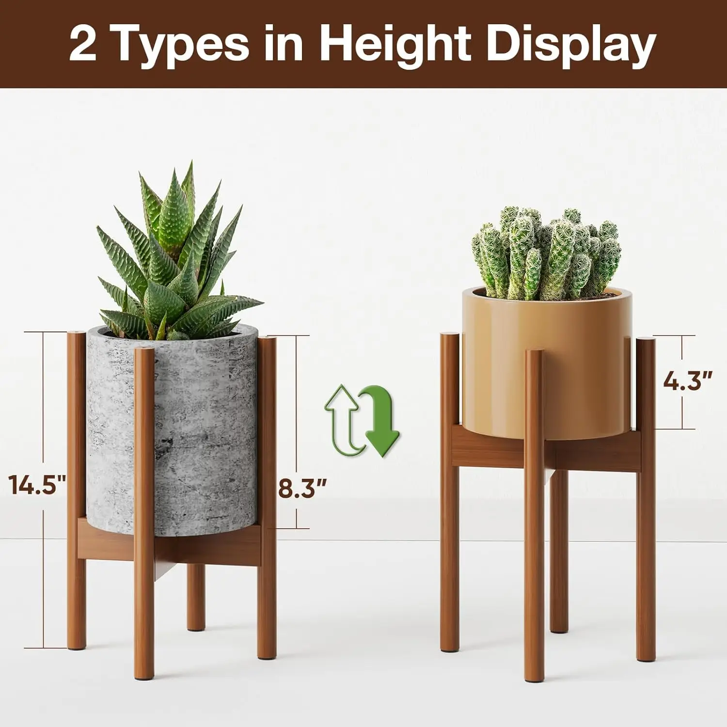 Bamboo Plant Stand for Indoor Plants, Adjustable Width Fits 8-12 Inch Pots, Mid Century Modern Single Tier Floor Holder, Dark view 5