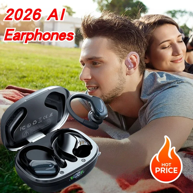 

2026 Display Wireless Earbuds 75 Hours Battery AI Translator Bluetooth 5.3 Sport Earhook Headphones with Charging Case