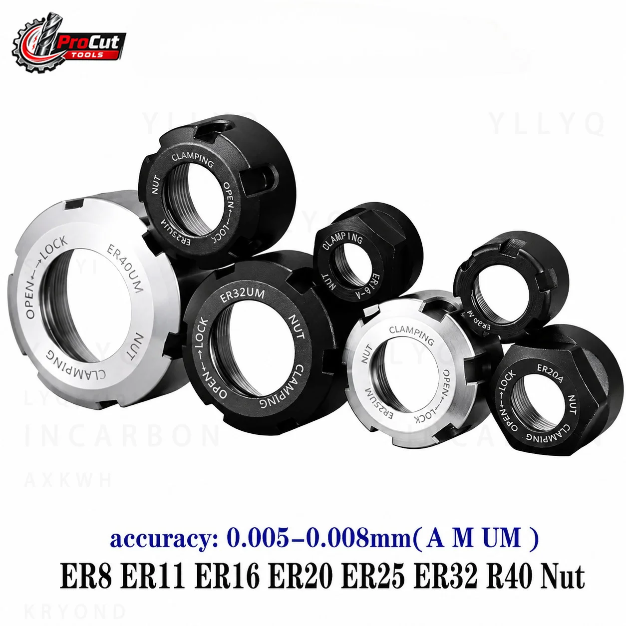 ER8 ER11 ER16 ER20 ER25 ER32 ER40 A M UM Type ER Nut, Collet Chuck Nut for SK40 BT40 HSK Tool Holder & Extension Rod