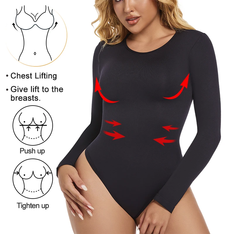 Women Slimming Bodysuits Long Sleeve Shapewear Thong Tummy Control Body Shaper Camisole Corset Tops Leotards Bodycon Jumpsuits