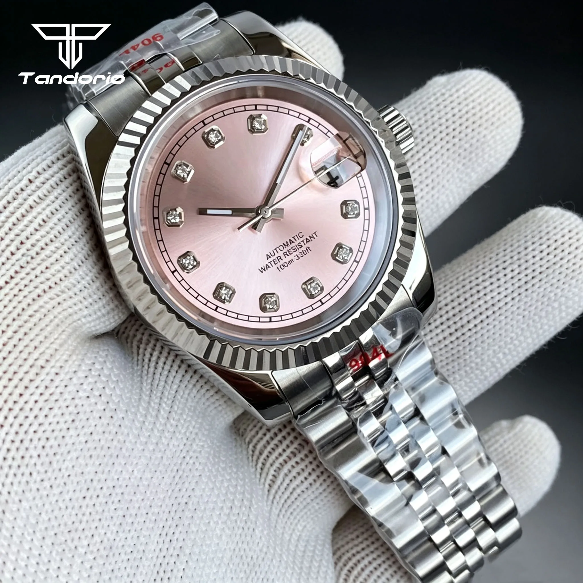 Tandorio Pink Sunburst 36mm/39mm Japan NH35 Women Automatic Watch Sapphire Glass Diamond Markers Unisex Fashion Wristwatch Date