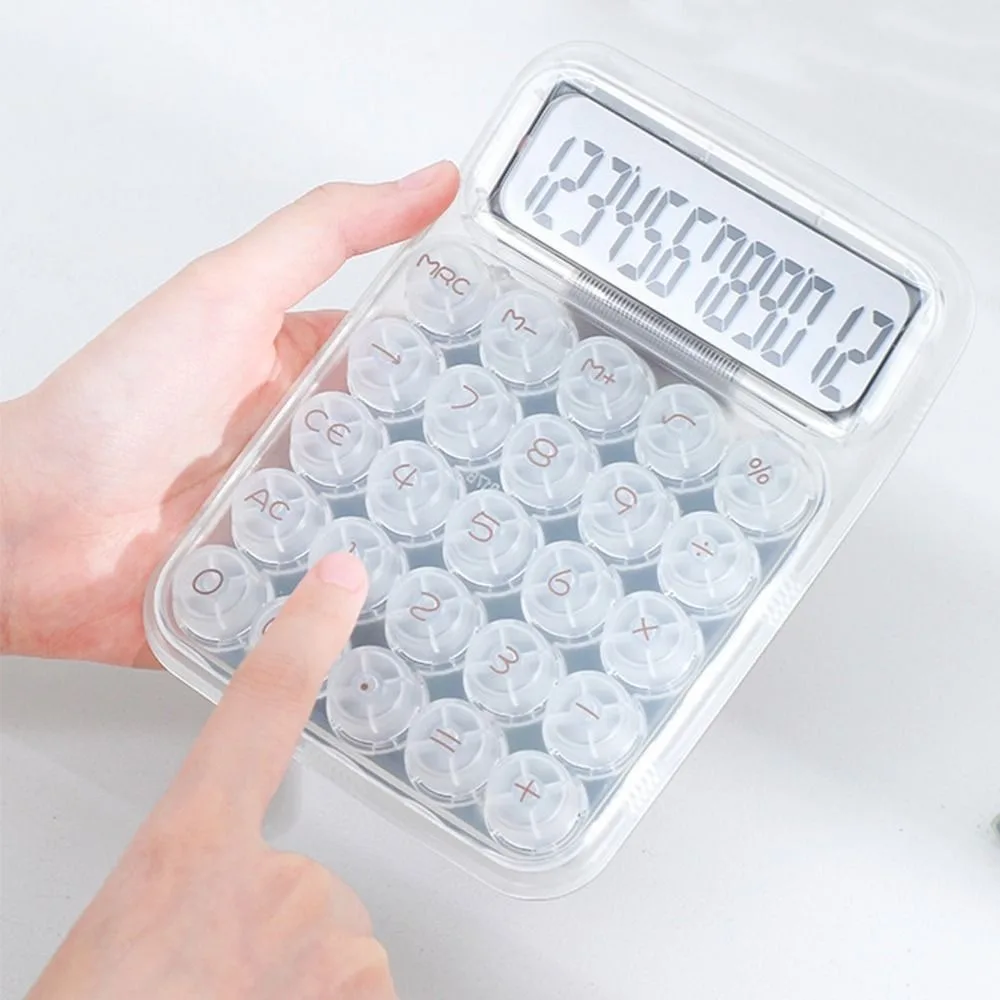 12-digit Display Electronic Calculator Transparent Large Button Desktop Calculator Anti-slip Pad Large Screen