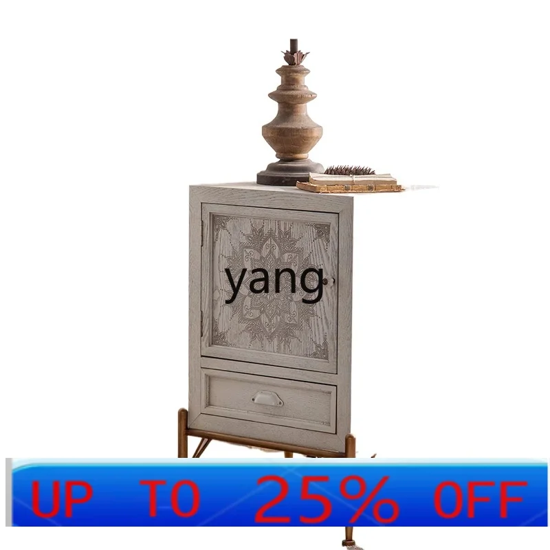 

LMM American retro solid wood bedside table French living room simple dining side wine cabinet carved bedroom