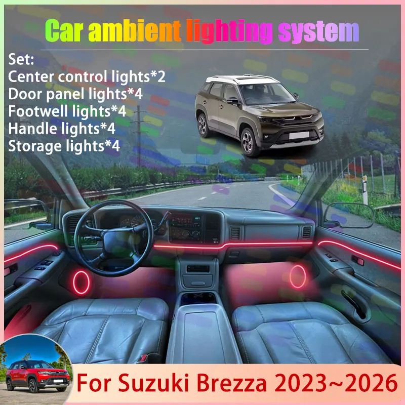 

Для Suzuki Brezza YH MK2 2023 ~ 2026 2/18 в 1, автомобильная атмосферная лампа, RGB абажур, ансамбль, стример, атмосферный набор, аксессуары