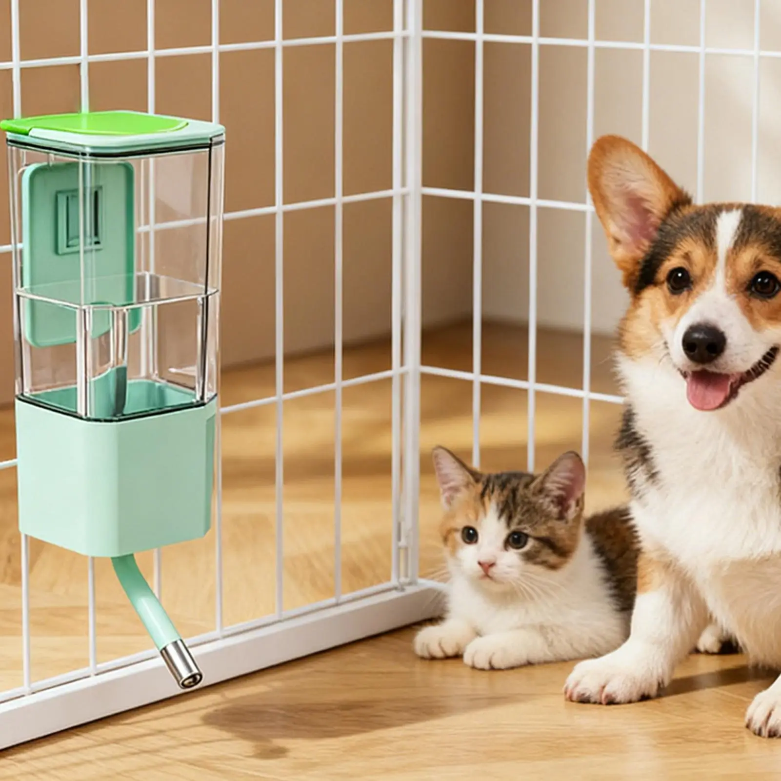 

Автоматическая поилка для собак и кошек объемом 1400 мл, крепление на клетку, с верхней подачей воды, защита от проливания