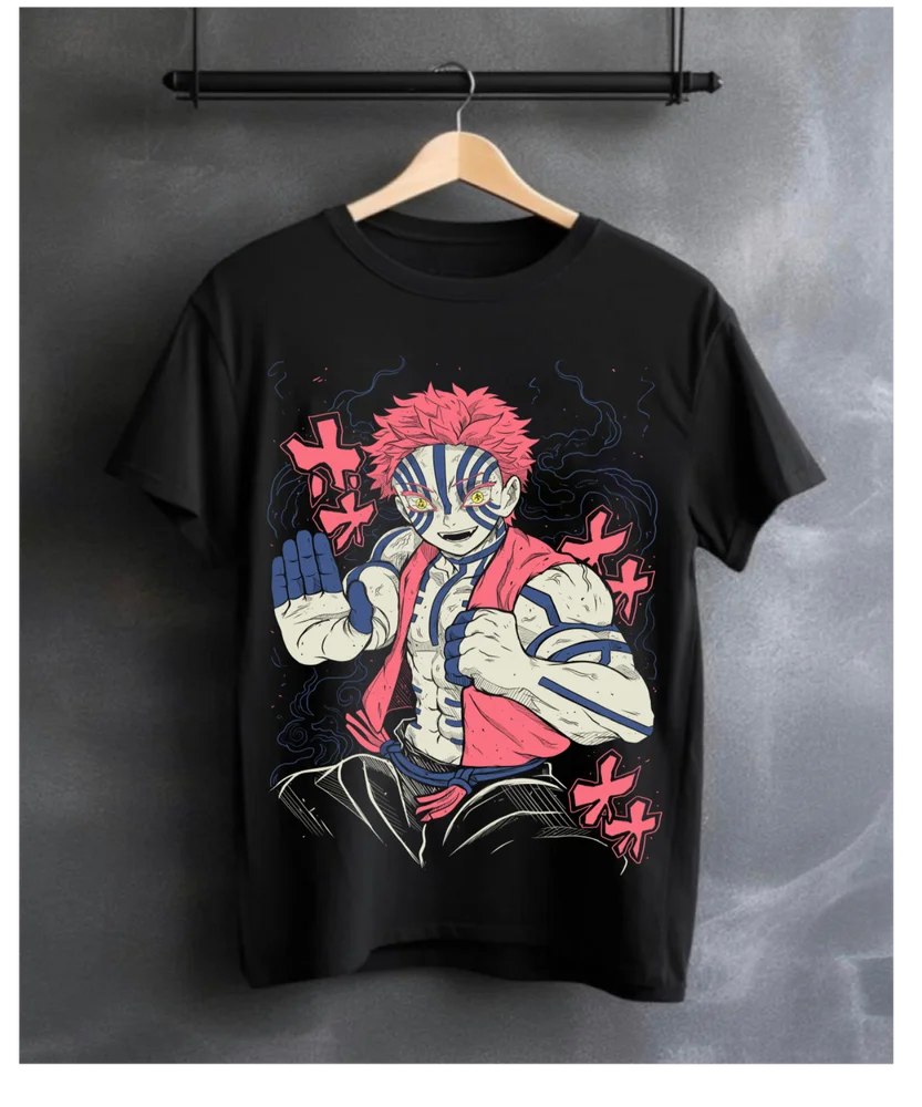 

Tshirt Akaza Kimetsu no Yaiba T-Shirt Demon Slayer Tanjiro Unisex Black All Size