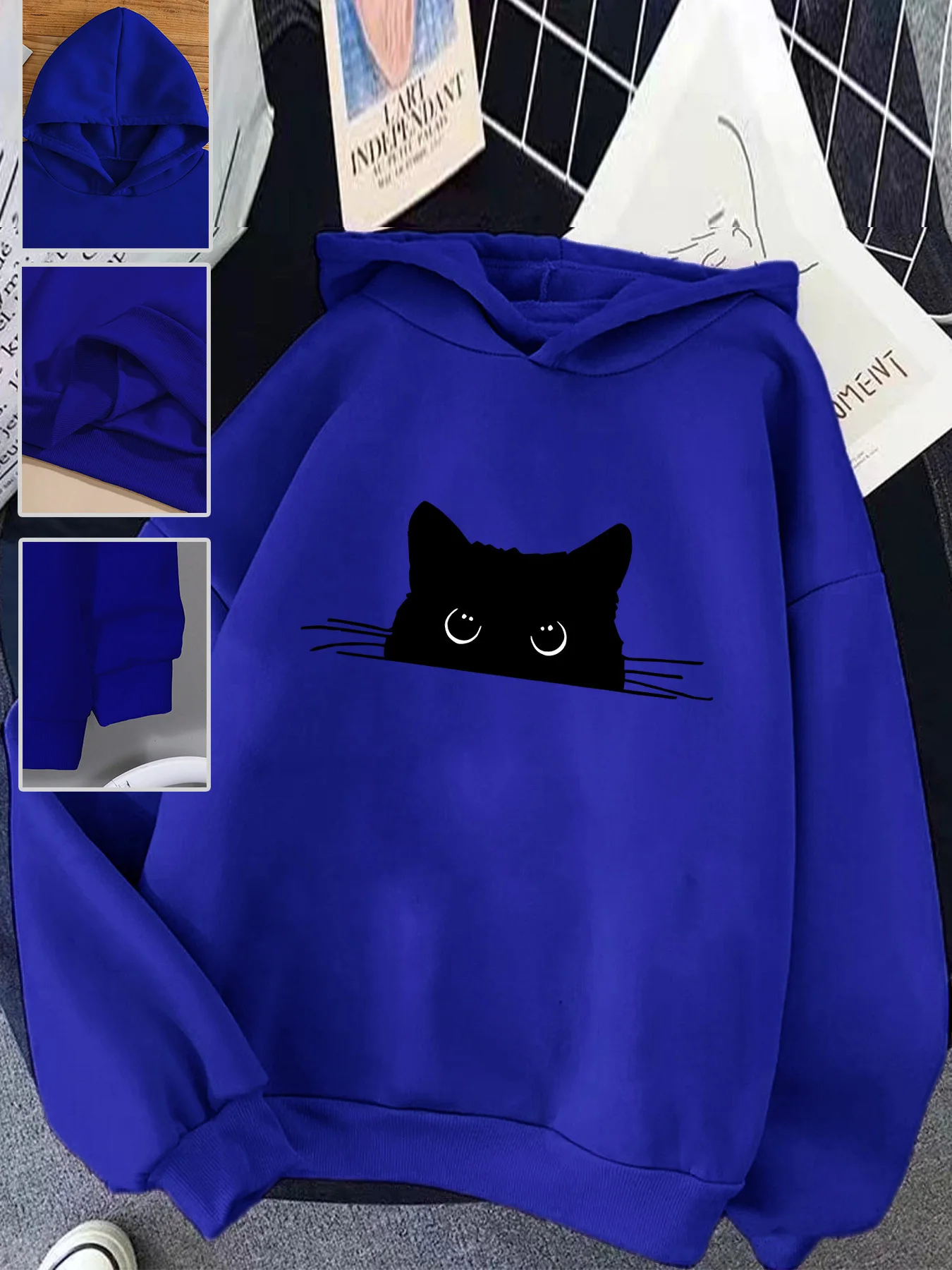 Lässiger Damen-Hoodie mit einem süßen Katzenmuster, Rundhalsausschnitt, langen Ärmeln, ideal für Herbst und Winter, um die Körpertemperatur zu regulieren, normaler Schnitt. – Detail 27