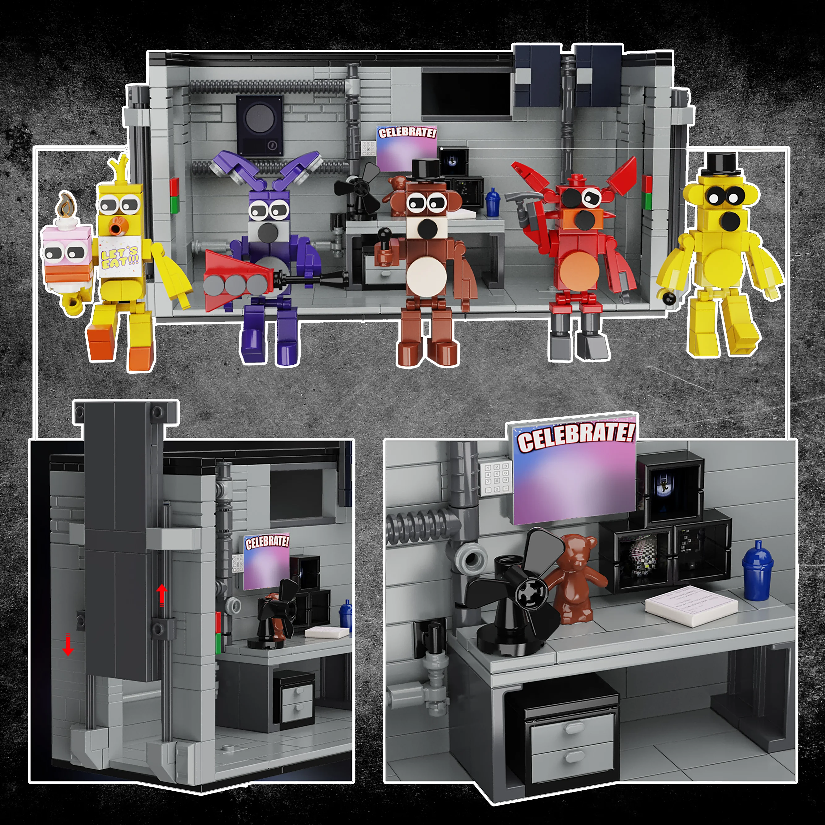 MOC Freddyed and Security Room Scene Building Bricks Suit from Five Nights Horror Movie  for Kids Gifts For Game Fans Home