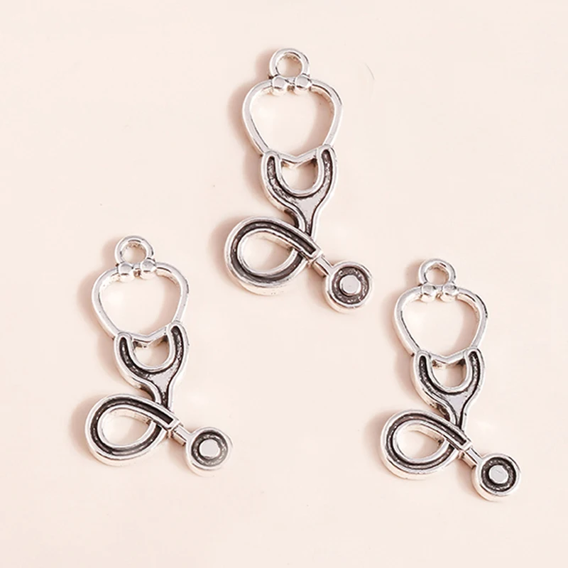 Leslie 20 Stück Legierung Medizinische Maschine Kit Charms Für Schmuck Machen DIY Handgemachte Krankenschwester Hut Spritze Stethoskop Anhänger – Detail 3