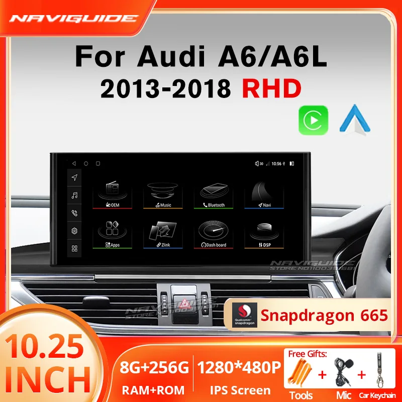 

NAVIGUIDE 10.25'' Android 12 For Audi A6 A6L RHD LHD 2013-2018 Car Radio Carplay Auto Multimedia Player GPS Bluetooth Headunit