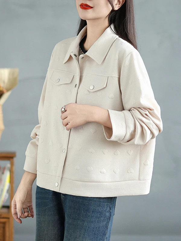 

een Heart Print ort Jaet женское раннее осеннее повседневное универсальное бейсбольное пальто небольшого размера с воротником на пуговицах