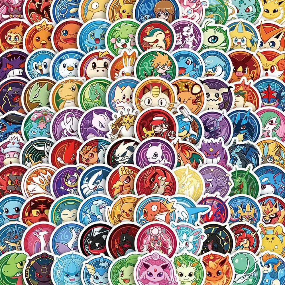 10/30/50/100pcs Cute Cartoon Pokemon Kawaii Badge Stickers for Kids Cartoon Pikachu Bulbasaur Charmander Anime Decals Toys Gift