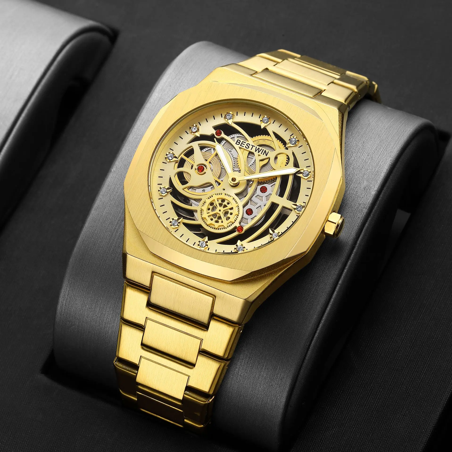 

New Irregular Dial Sport Metal Steampunk Men Quartz Watch Black Golden Stainless Steel Watches Waterproof Clock 2025