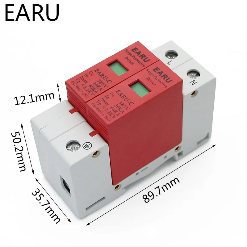 1pc AC SPD 1P+N 2P 30KA-60KA AC385V House Lightning Surge Protector Protective Low-voltage Arrester Device OEM Service Factory