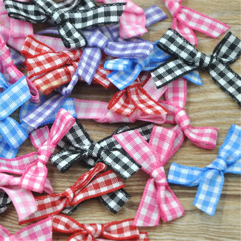 20pcs Gingham Ribbon Flowers Bows Doll Bulk Lots Wedding Dec Appliques A224