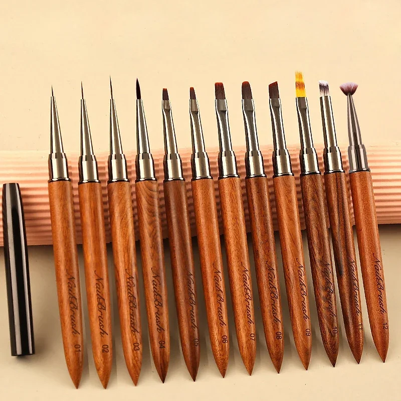 Nail Art Brush Wood Handle Nail Liner Brush Stripe Pattern Painting Acrylic UV Gel Extension Drawing Carving Pen Manicure Brush