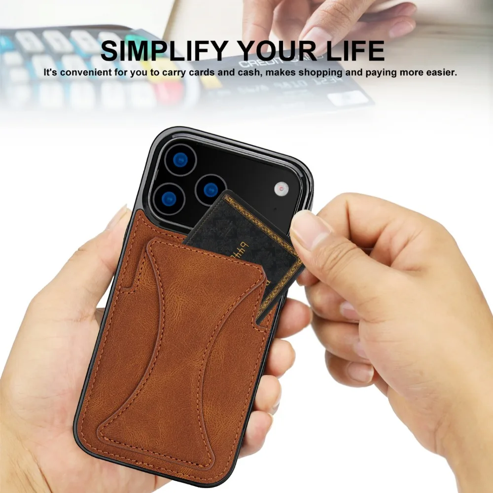 Leder-Handyhülle mit Kartenfächern und Ständer für iPhone 18 17air 17 16 15 14 13 12 Pro Max Plus, sturzsicher, faltbarer Ständer – Detail 7