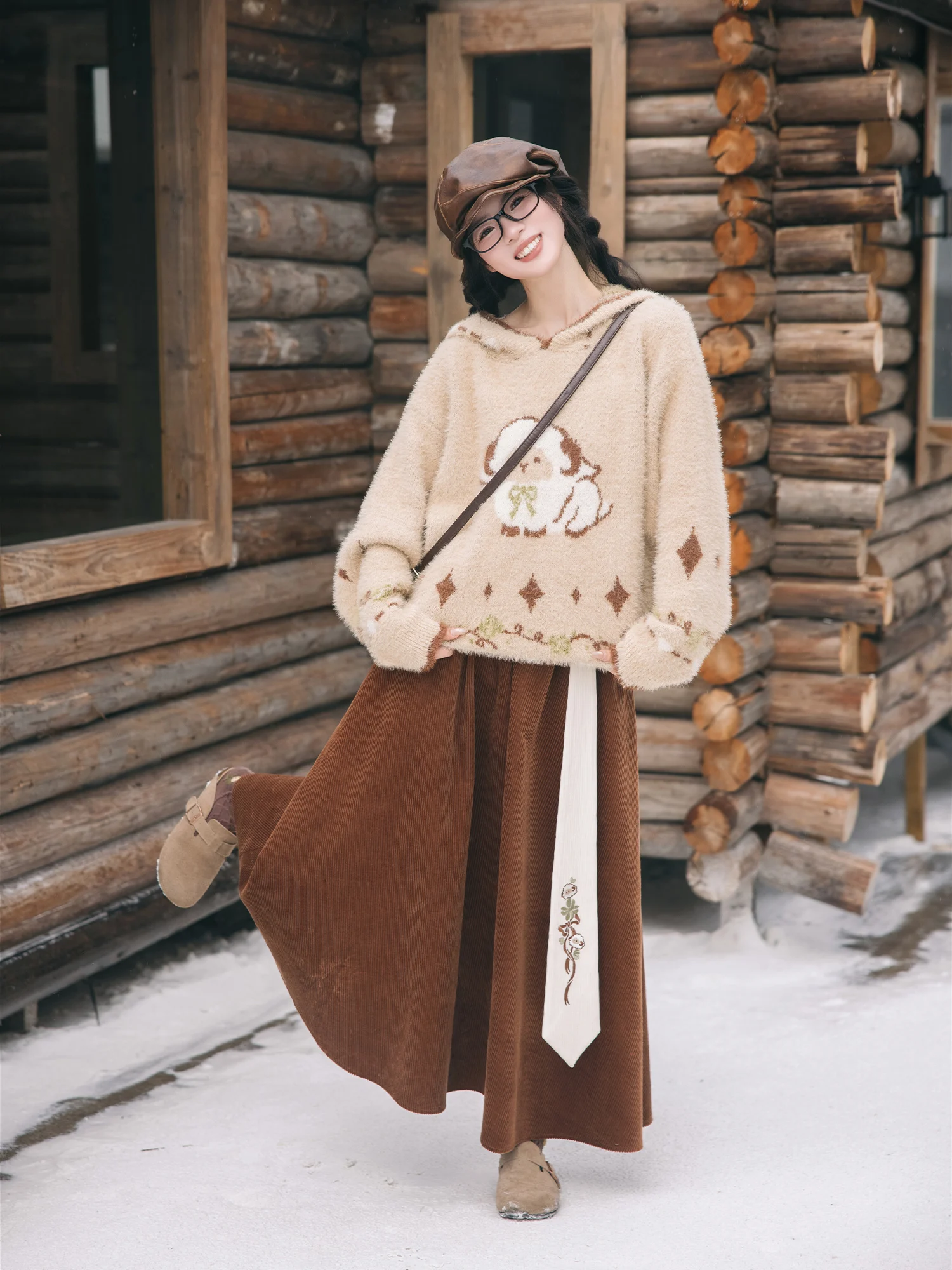 

Вязаный свитер Luy eep, милый свободный крой, осенне-зимний женский комплект с юбкой в стиле ленивого корейского фэшн-стиля, комплект в стиле ханьфу