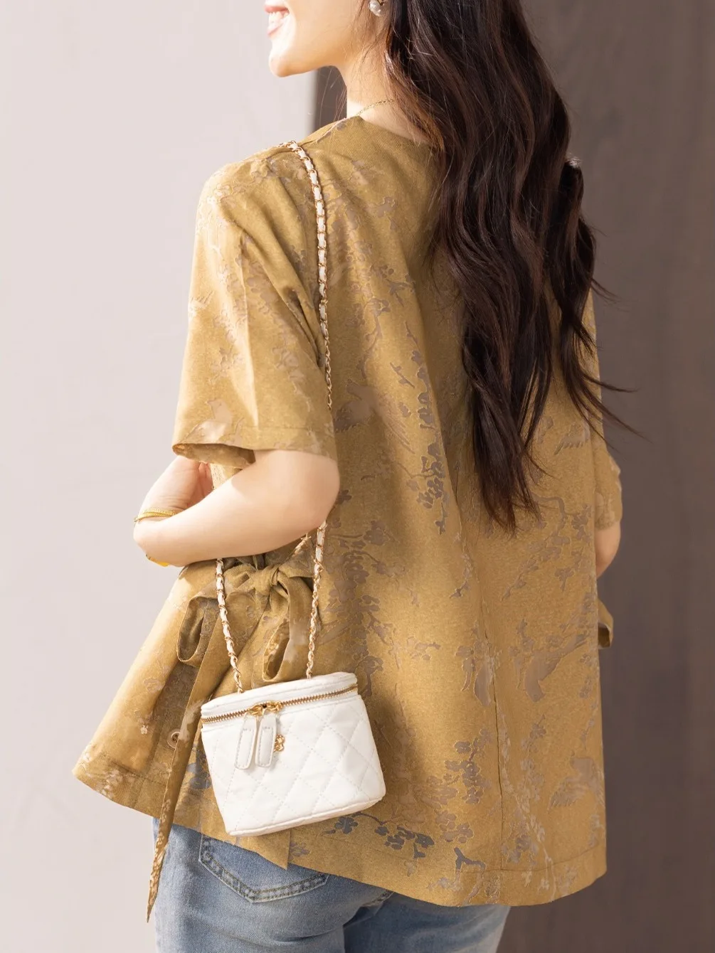 Camiseta Ele bordada ort Sve para mujer, lazo lateral, verano, talla grande, irt, informal, holgada, redonda, Ne Basic Sle