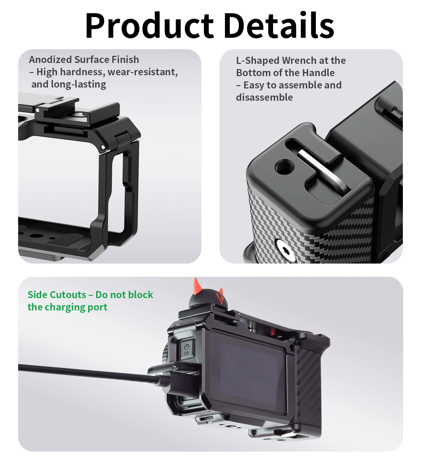 Anti-Rutsch-Kameragriff für DJI Action 5 Pro 4 3 Silikon-Handschlaufe Stabile Halterung Cold Shoe Erweiterungshalterung für Mikrofon und Aufhellungslicht – Detail 19
