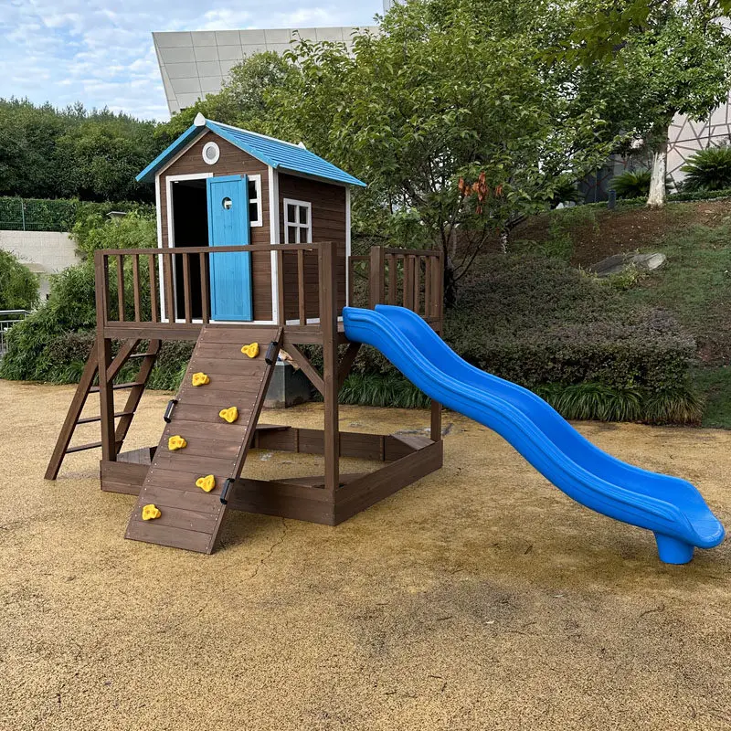 Wooden playhouse, kindergarten, outdoor large toy treehouse, climbing tent, amusement park, slide house, children's wooden house
