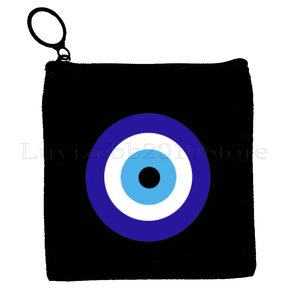 Colorful Evil Eye Charm Circles Greek Graffiti Flower Mandala Canvas Coin Purse Key Case Small Storage Bag Wallet Zipper Pouch
