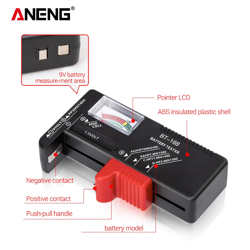 ANENG BT-168 Digital Battery Battery Capacity Testers Lithium Tester Display Checkered Analyzer Display AAA AA Button Cell