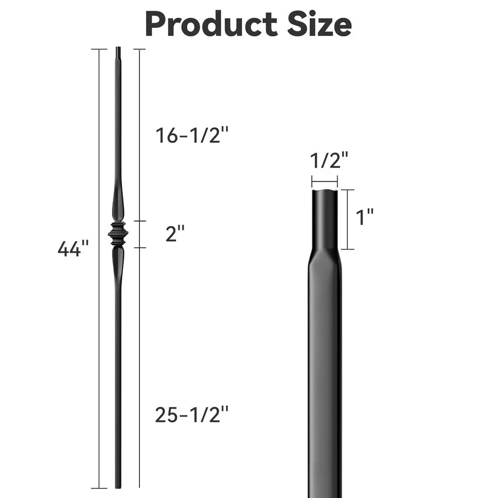 درابزين حديد مجوف أسود لدرابزين الدرج الداخلي - 12 عبوة مع 2 لقمة ثقب خشبية