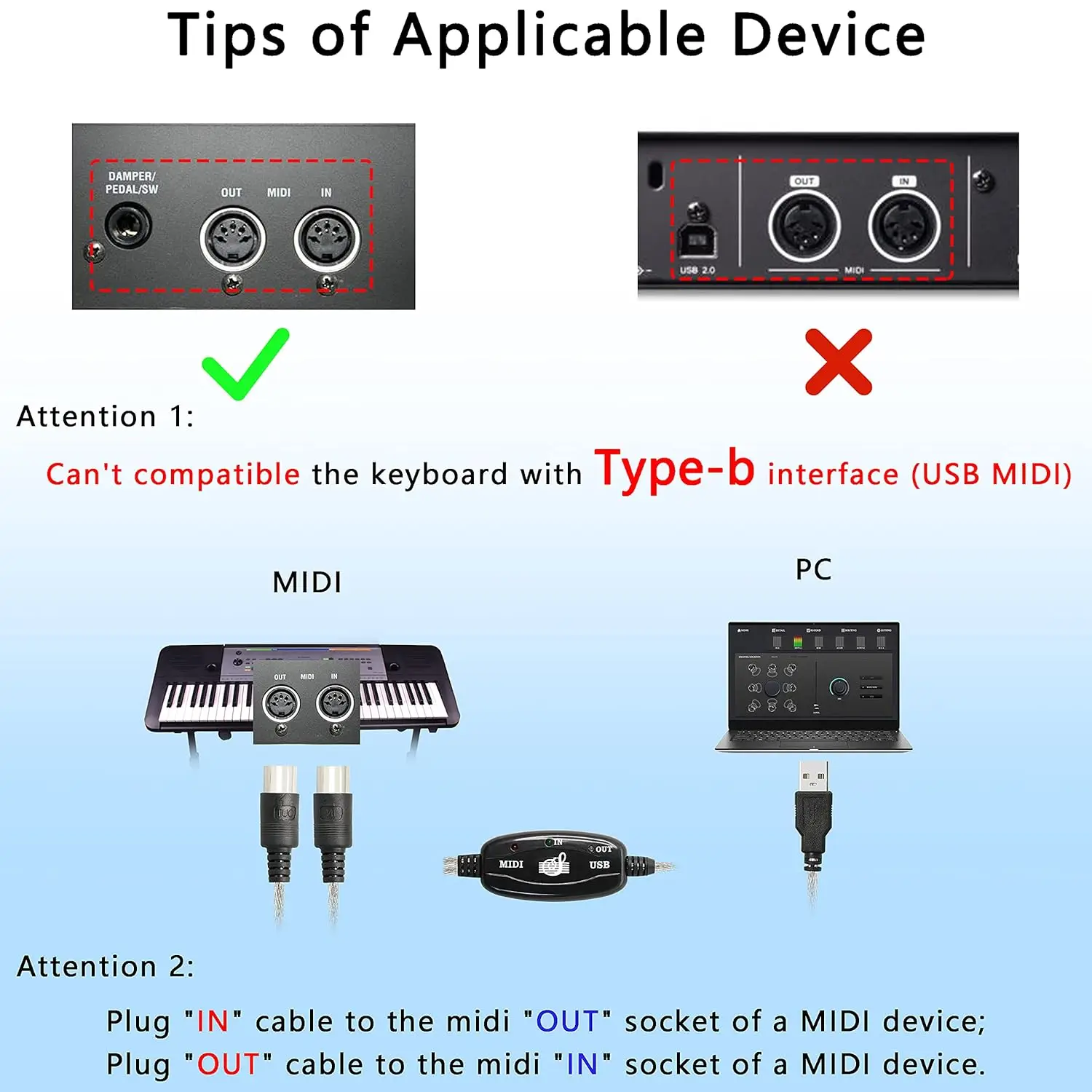 Adapter USB A męski na MIDI Din 5-pinowy kabel wejściowy do klawiatury muzycznej Syntezator fortepianowy do laptopa PC Obsługa Windows7/8/10/Vista