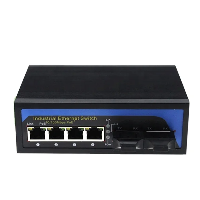 ETV 10/100 Ethernet Poe Industrial Switch 4 Rj45 Ports 2 Fiber Ports Fiber Optic Media Converter