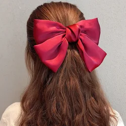 1PC Red Big Bow Headwear Hair Accessories Girl Temperament Back Hair Clip Spring Clips Korean Satin Hairpin Rubber Bands