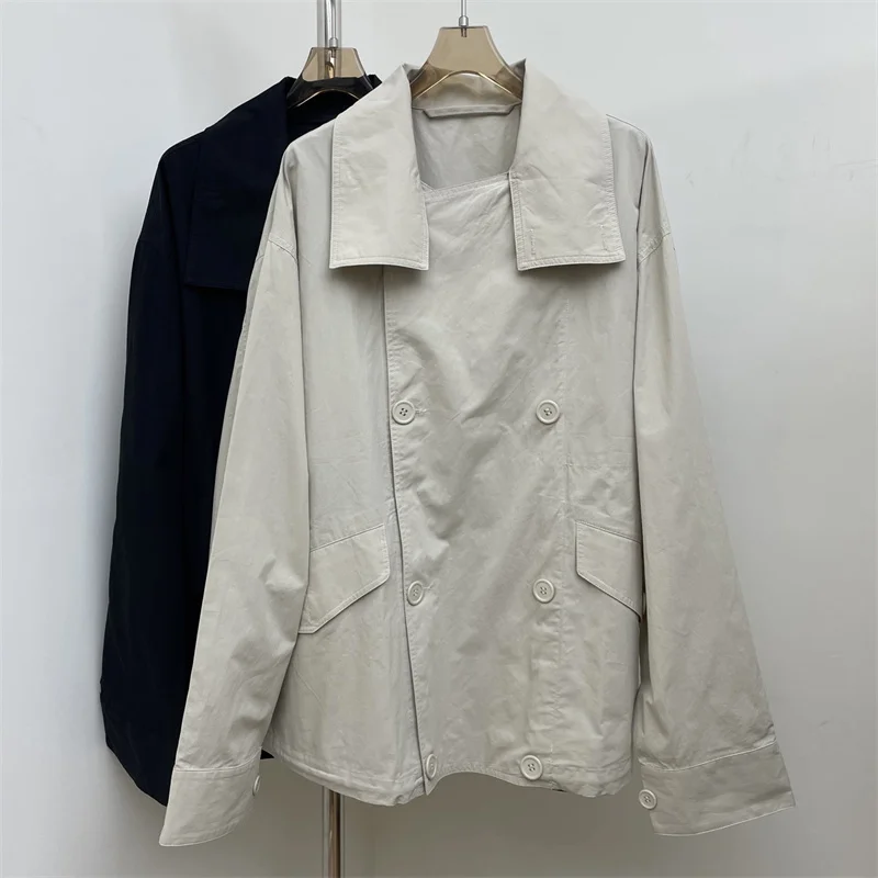 

Women's jacket New autumn 2025 double breasted slim fit lapel long sleeved top High quality pure cotton Women's coat outerwears
