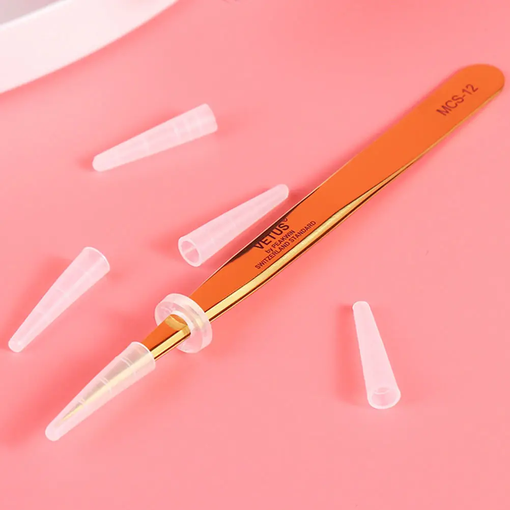 1Set Eyelash Grafting Tweezers Caps Sleeves Protective Covers Non-Slip Dustproof for Travel Professional Beauty Use