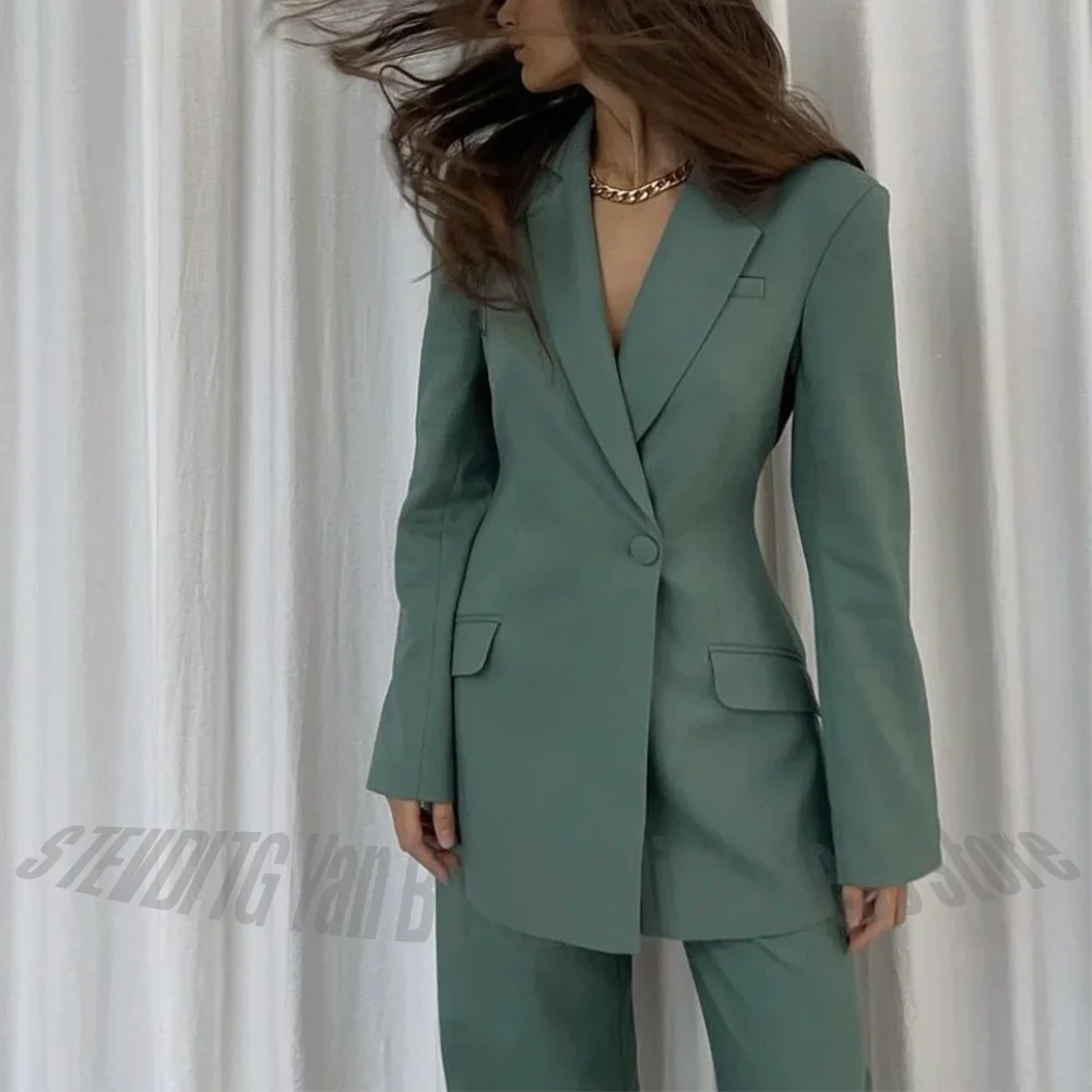 Elegant Lady Women Suit Classic Notched Lapel Single Button Solid Color Female Outfit for Professional Office Fashion Sets