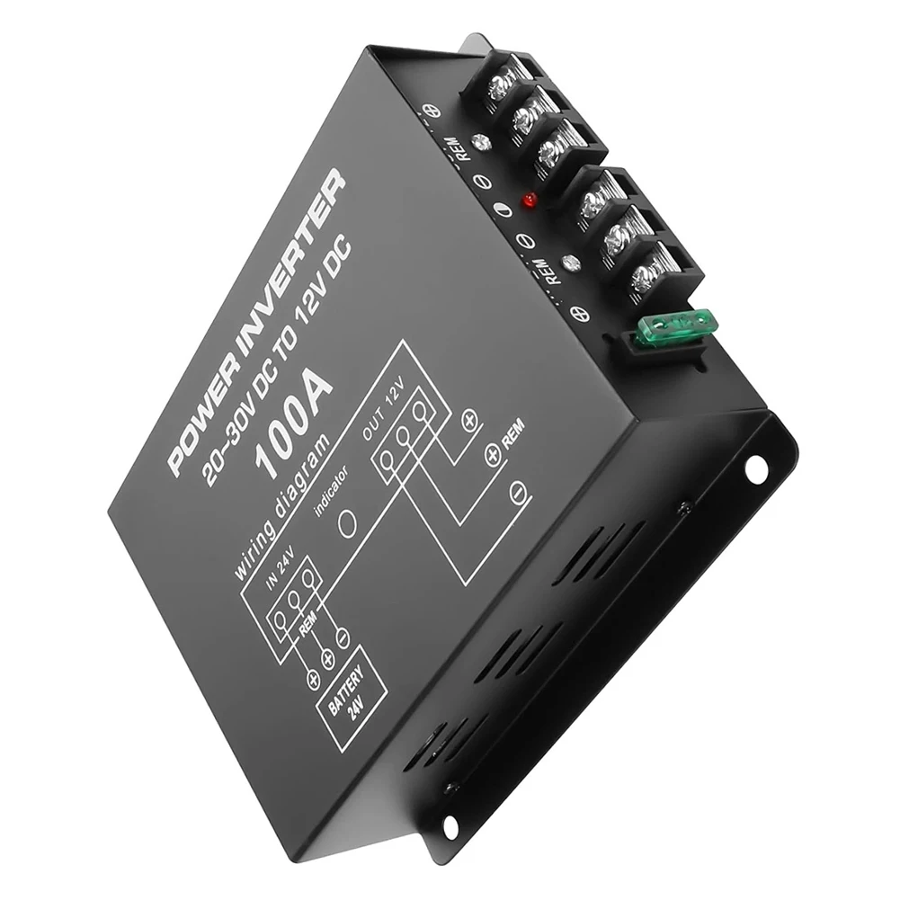 24V to 12V 100A DC Power Converter 1200W with Dual Fan Cooling and High Strength Metal Enclosure for Transport Use