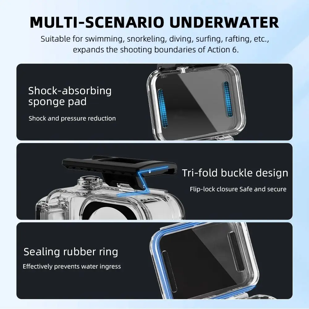 

60M Invisible Diving Case Magnetic Base Clear Waterproof Case Durable Hard Underwater Diving Shell for DJI Osmo Action 6
