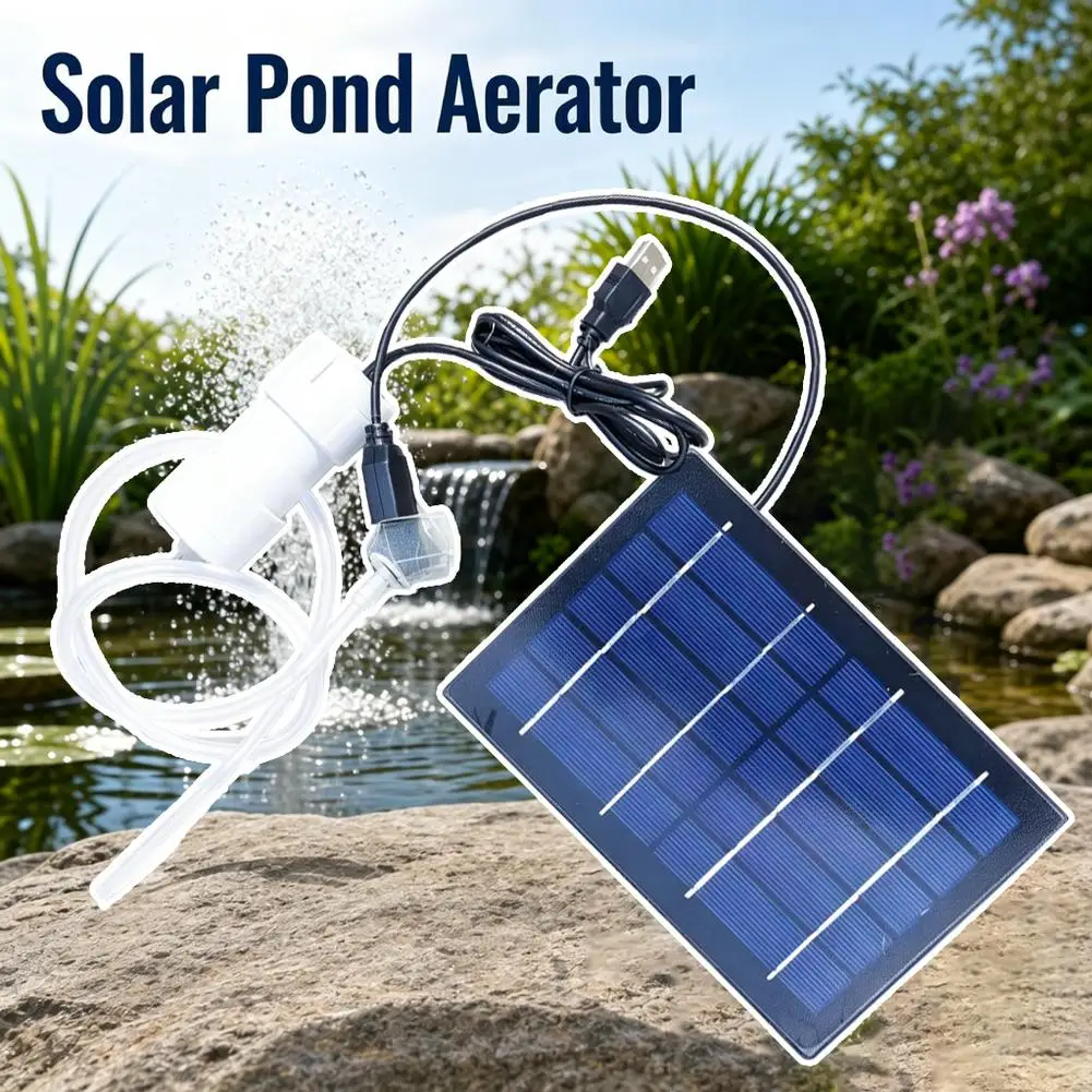Solar Air Pump Aquarium Oxygen Aerator USB Rechargeable Quiet Waterproof Fish Tank Pond Fishing Bubbler Medaka Hose Tube Kit view 3